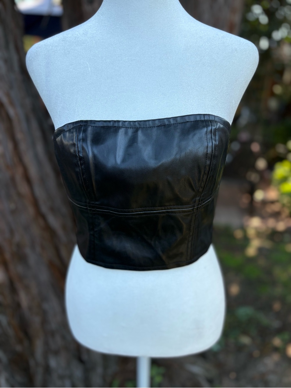 SHEIN Black Faux Leather Strapless Tube Top Size Large